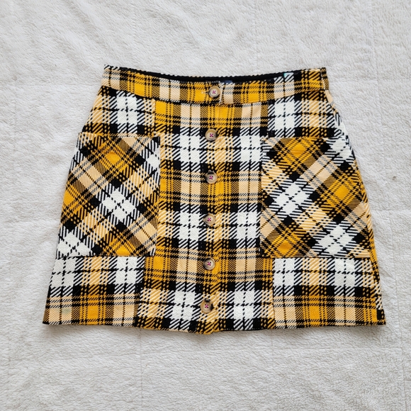 Anthro Maeve Yellow and Black Plaid Mini Skirt - Picture 2 of 5